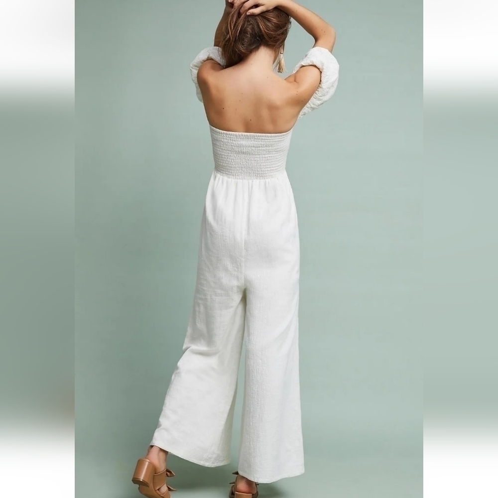 NWT HUMMINGBIRD WHITE SMOCKED OFF THE SHOULDER JUMPSUIT MEDIUM - Picture 6 of 16